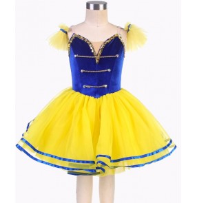 Girls Royal blue velvet gold tutu skirts ballet dance dresses for children ballerina modern dance ballet performance leotard jazz dance dresses